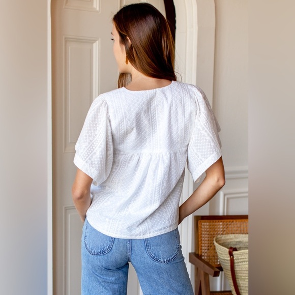 Emerson Fry Marion Blouse White Embroidered Flutter Sleeve Large - Picture 6 of 6